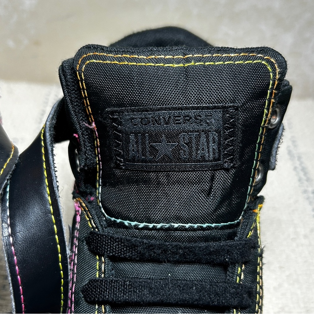 Women's Converse All Star High Tops Size 5 Black w/Rainbow Stitching Vintage - Picture 5 of 15